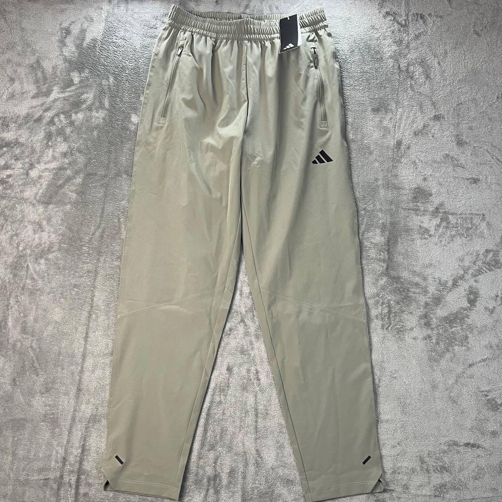 Adidas WO WVN Training Pants Mens S Silver Pebble Black AEROREADY Activewear New